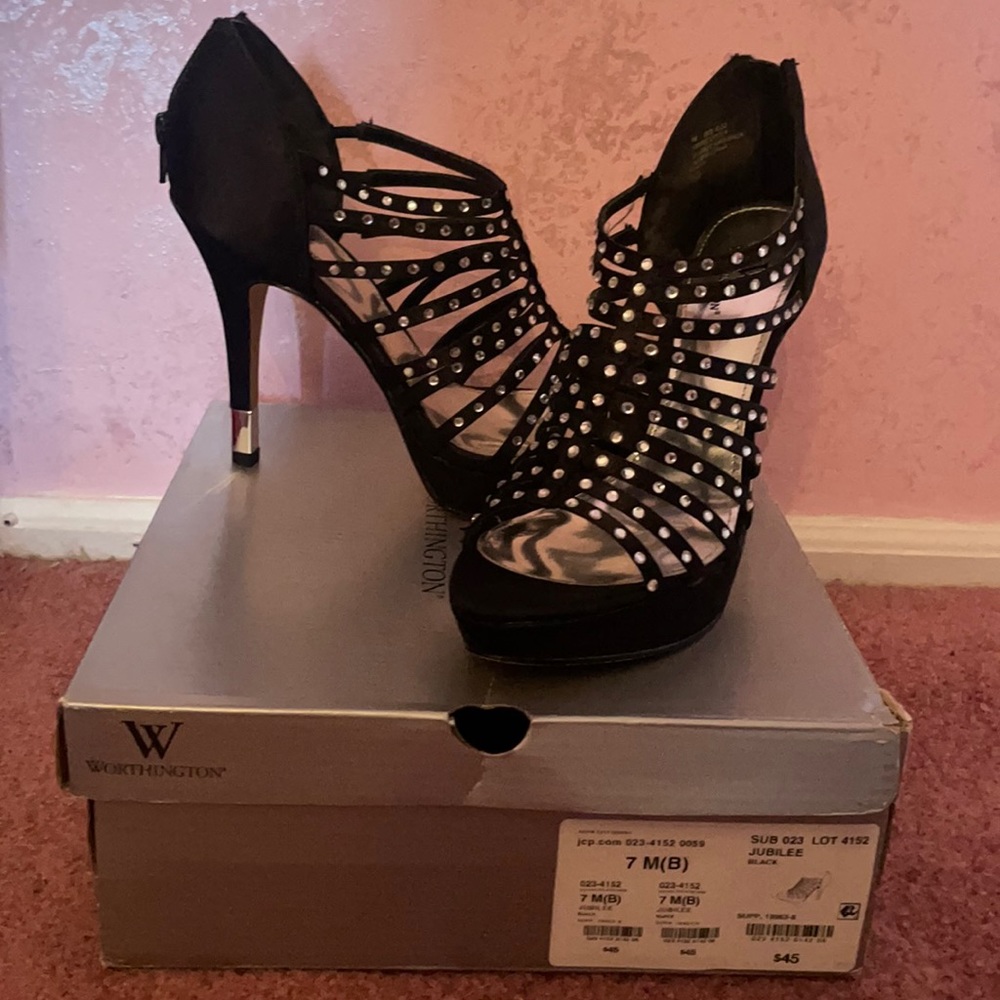 Rhinestone Detail Black Heels